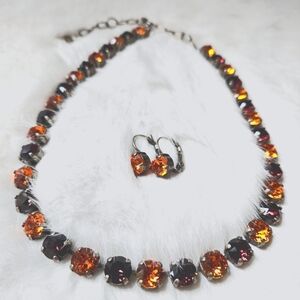 Maroon and Orange Gemstone Necklace & Earring Set